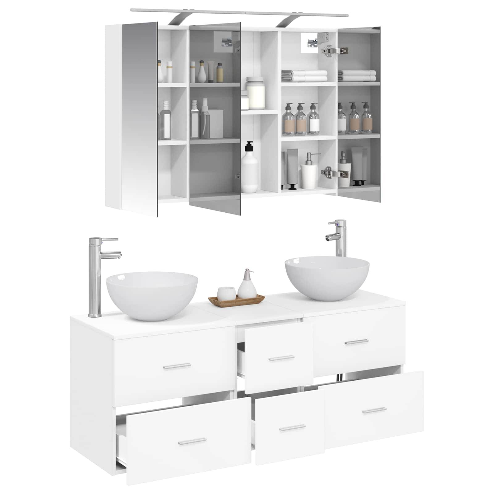 vidaXL Badezimmermöbel-Set 4 pcs Weiß Ingenieurholz und Glas