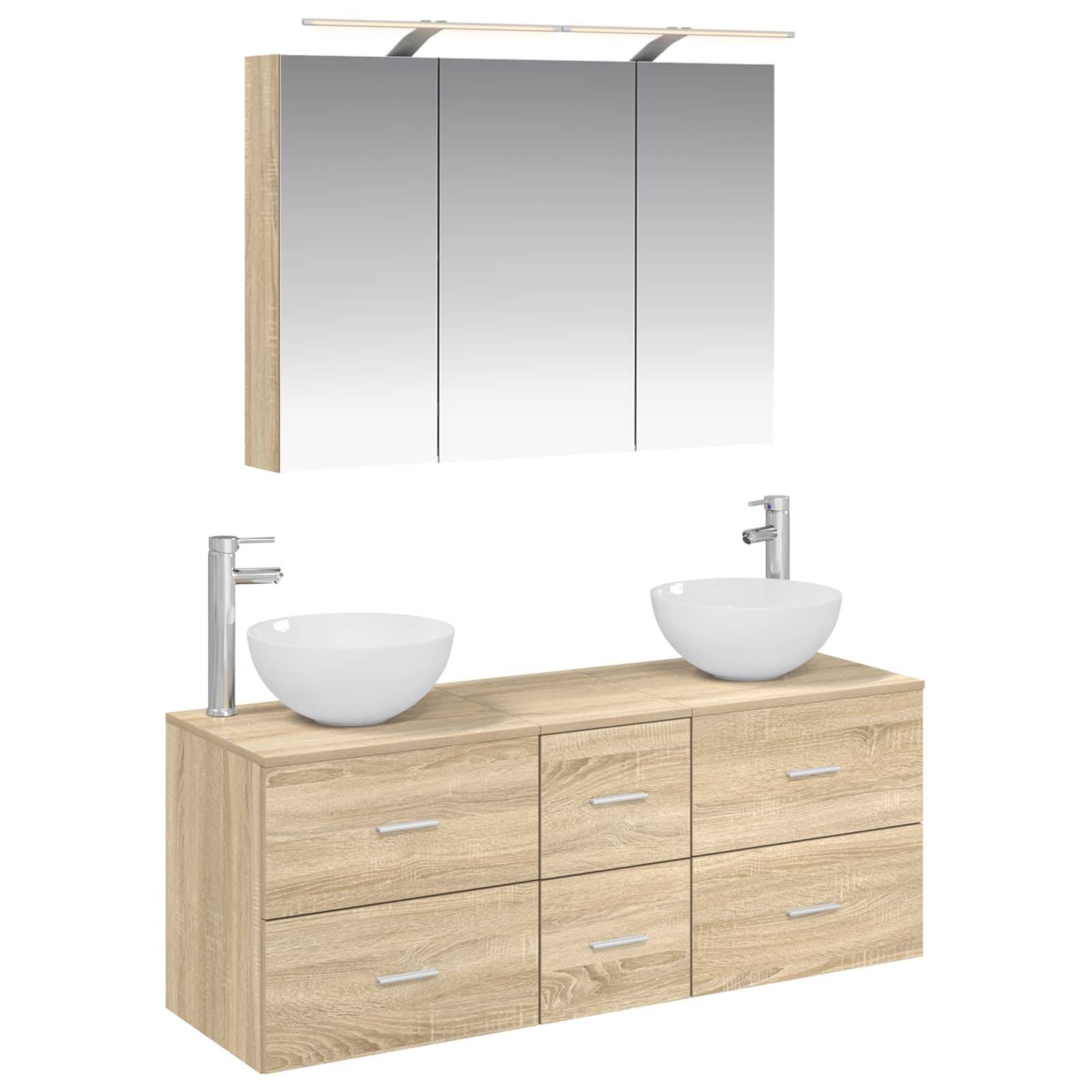 vidaXL Badezimmermöbel-Set 4 pcs Sonoma-Eiche Ingenieurholz und Glas