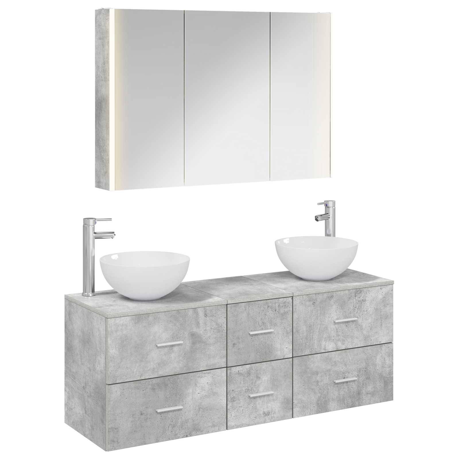 vidaXL Badezimmermöbel-Set 4 pcs Betongrau Ingenieurholz und Glas