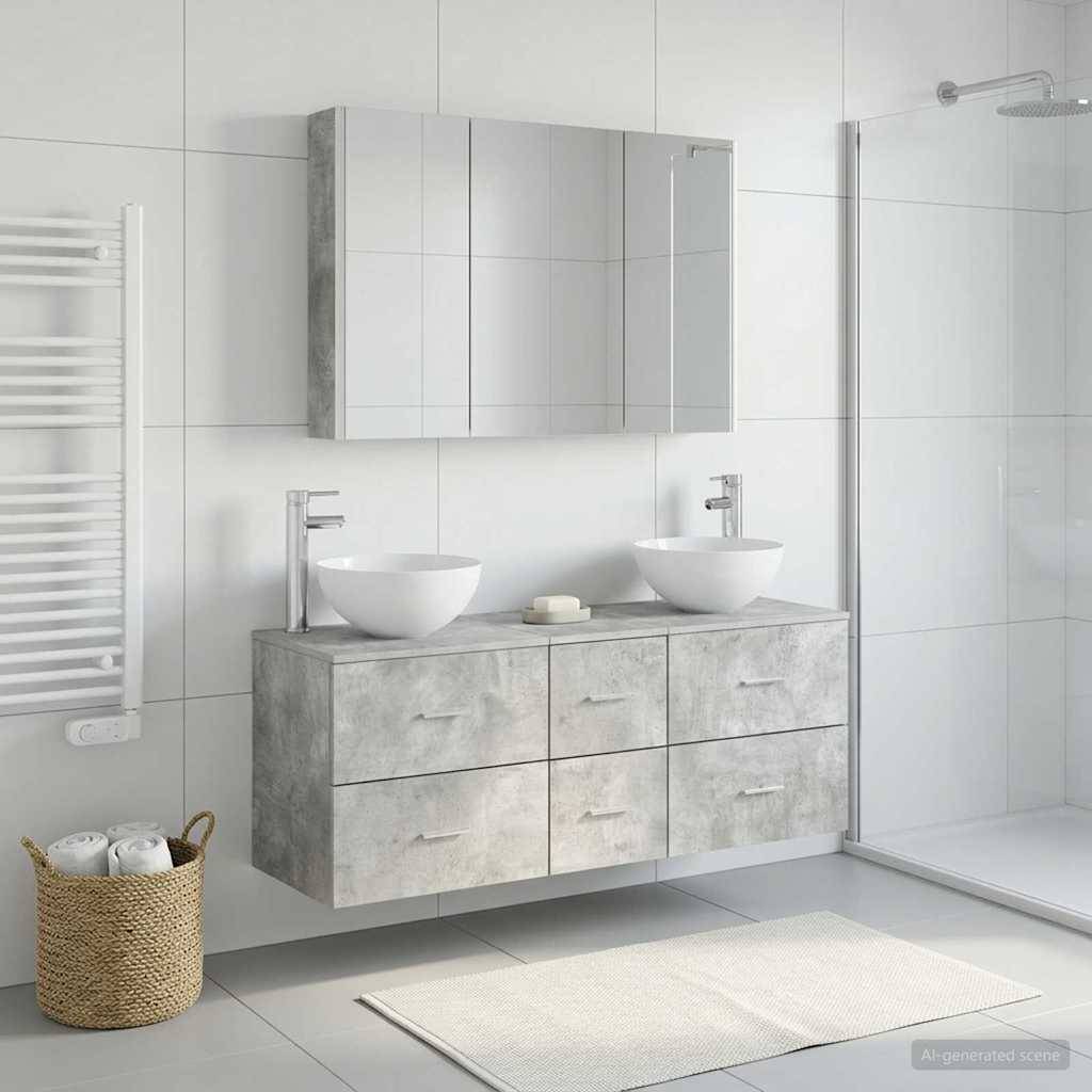 vidaXL Badezimmermöbel-Set 4 pcs Betongrau Ingenieurholz und Glas