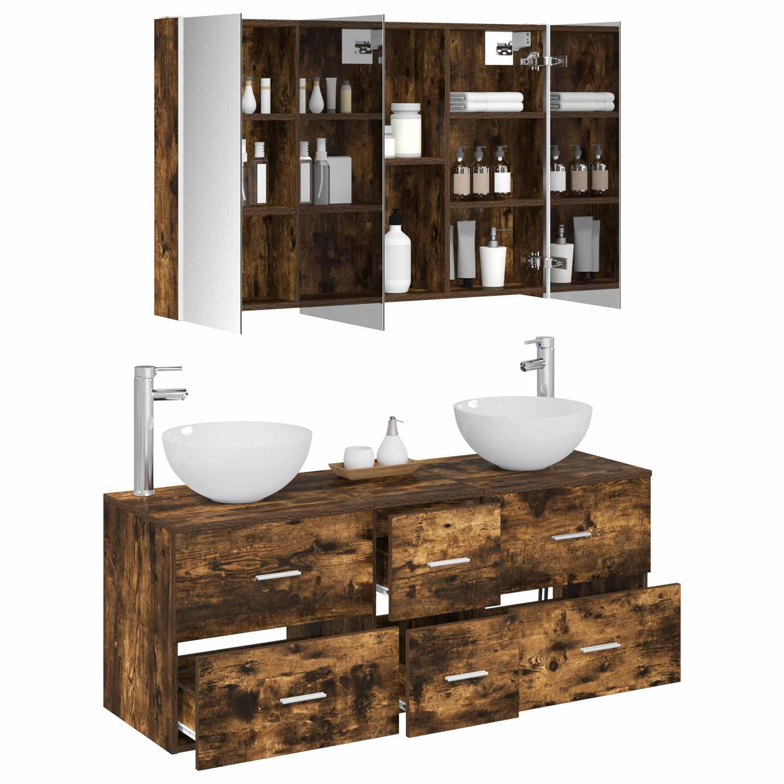 vidaXL Badezimmermöbel-Set 4 pcs Geräucherte Eiche