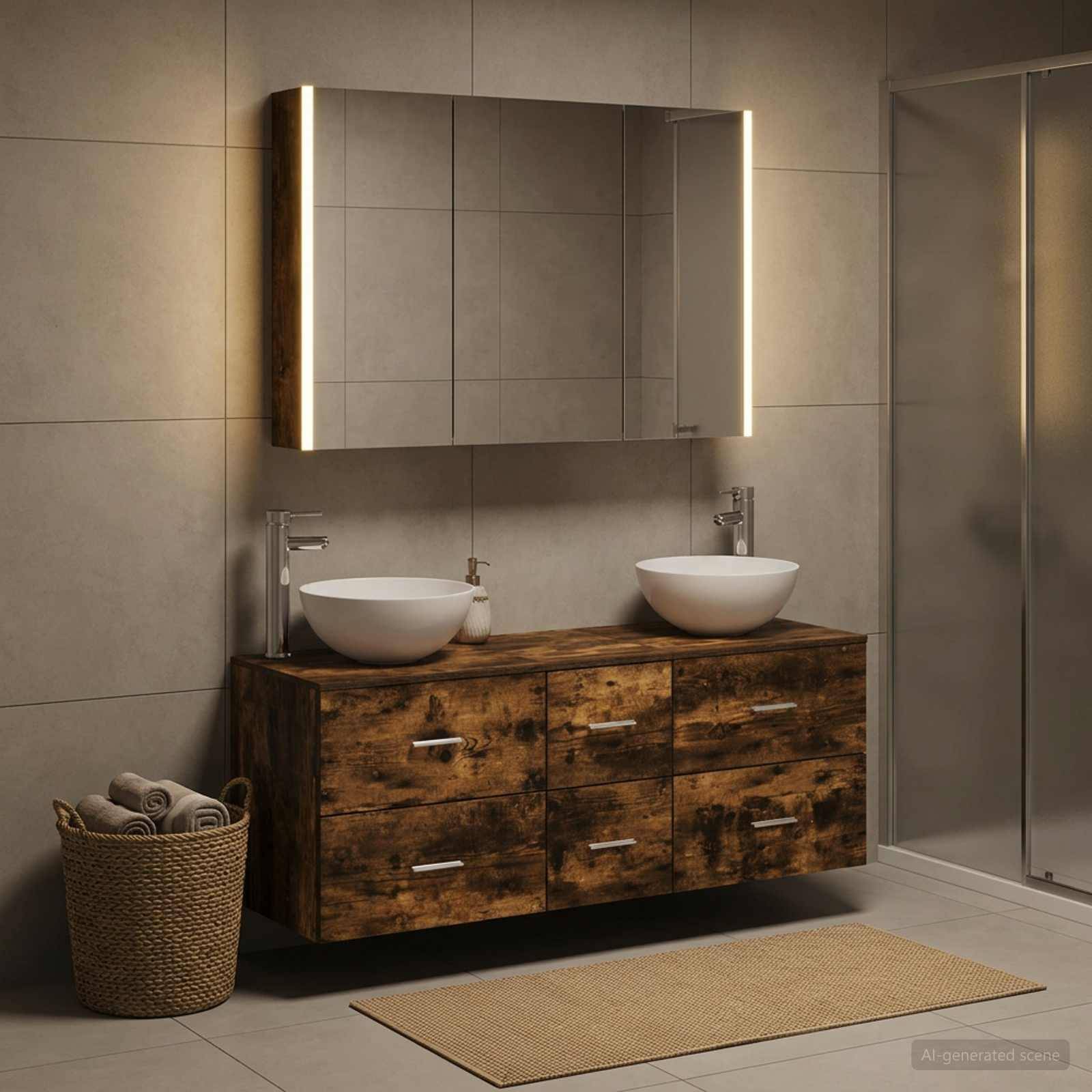 vidaXL Badezimmermöbel-Set 4 pcs Geräucherte Eiche