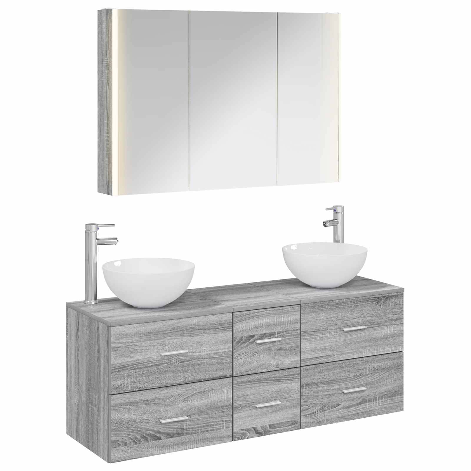 vidaXL Badezimmermöbel-Set 4 pcs Grau Sonoma Ingenieurholz und Glas
