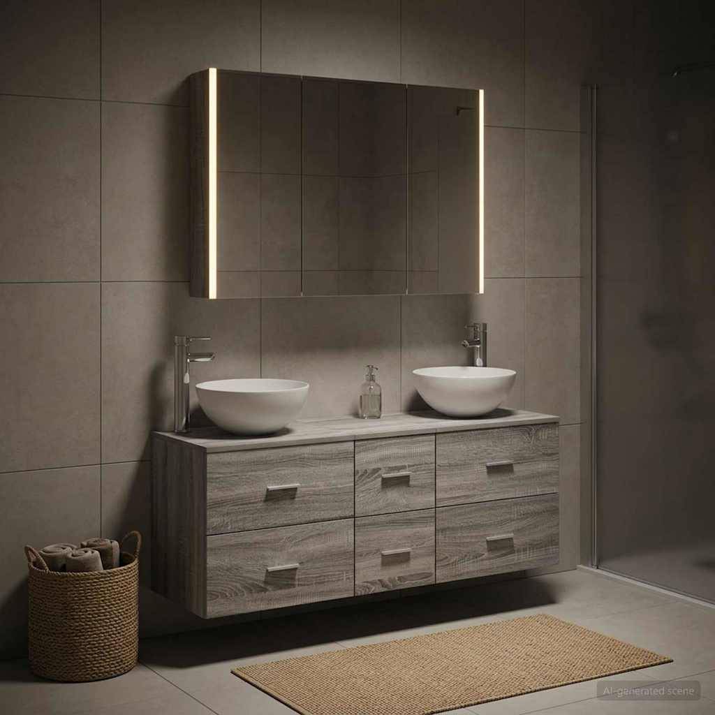 vidaXL Badezimmermöbel-Set 4 pcs Grau Sonoma Ingenieurholz und Glas