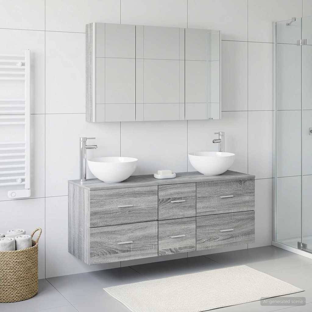 vidaXL Badezimmermöbel-Set 4 pcs Grau Sonoma Ingenieurholz und Glas