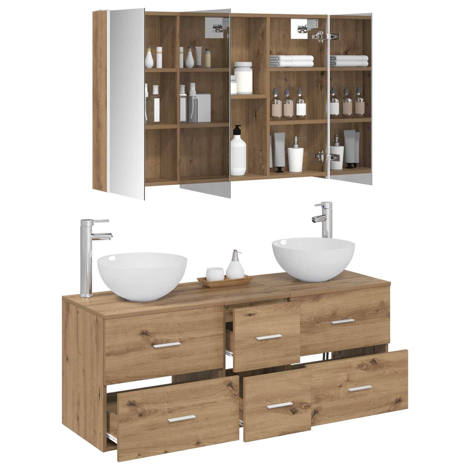 vidaXL Badezimmermöbel-Set 4 Stk. Artisan-Eiche Ingenieurholz und Glas
