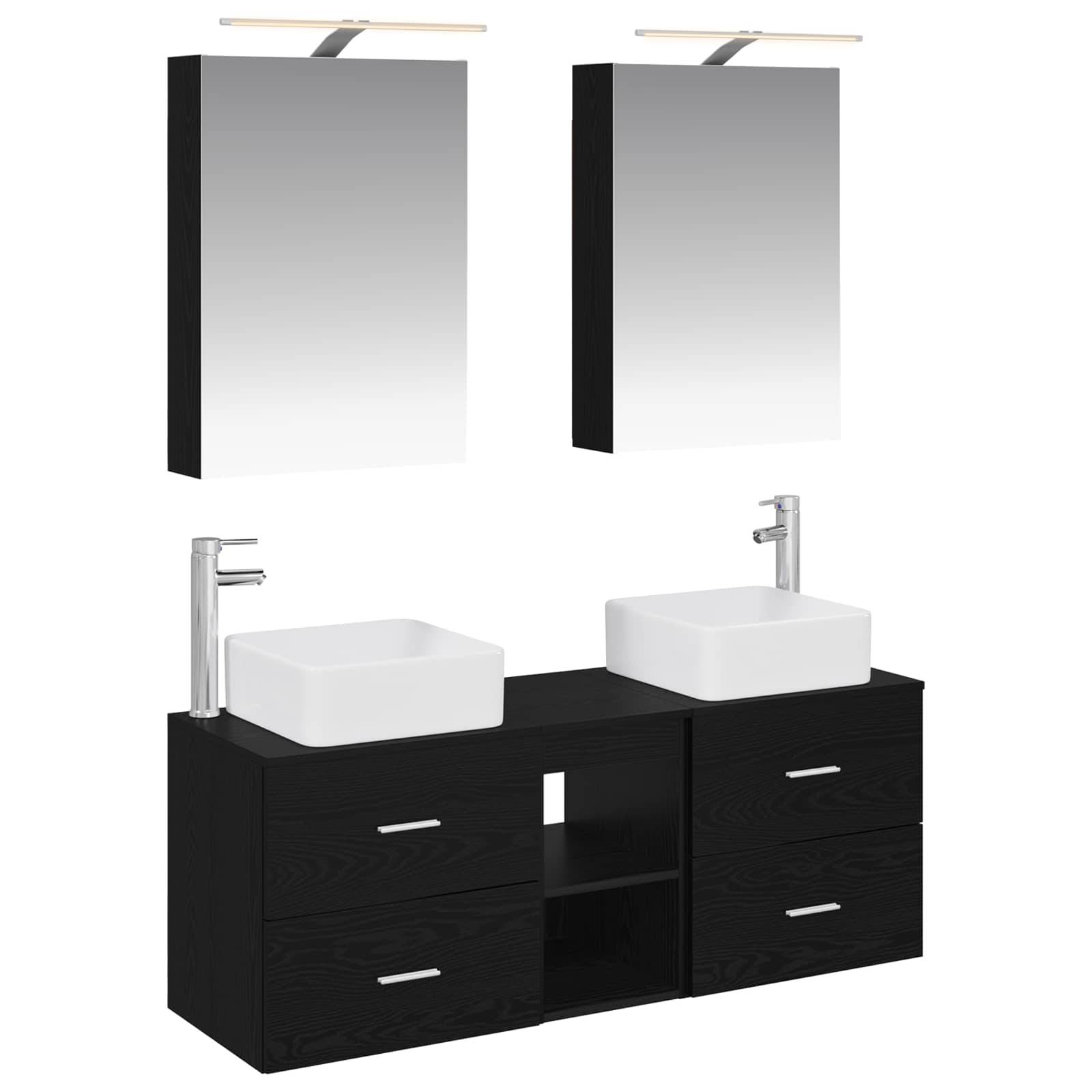 vidaXL Badezimmermöbel-Set 5 pcs Schwarze Eiche Ingenieurholz und Glas
