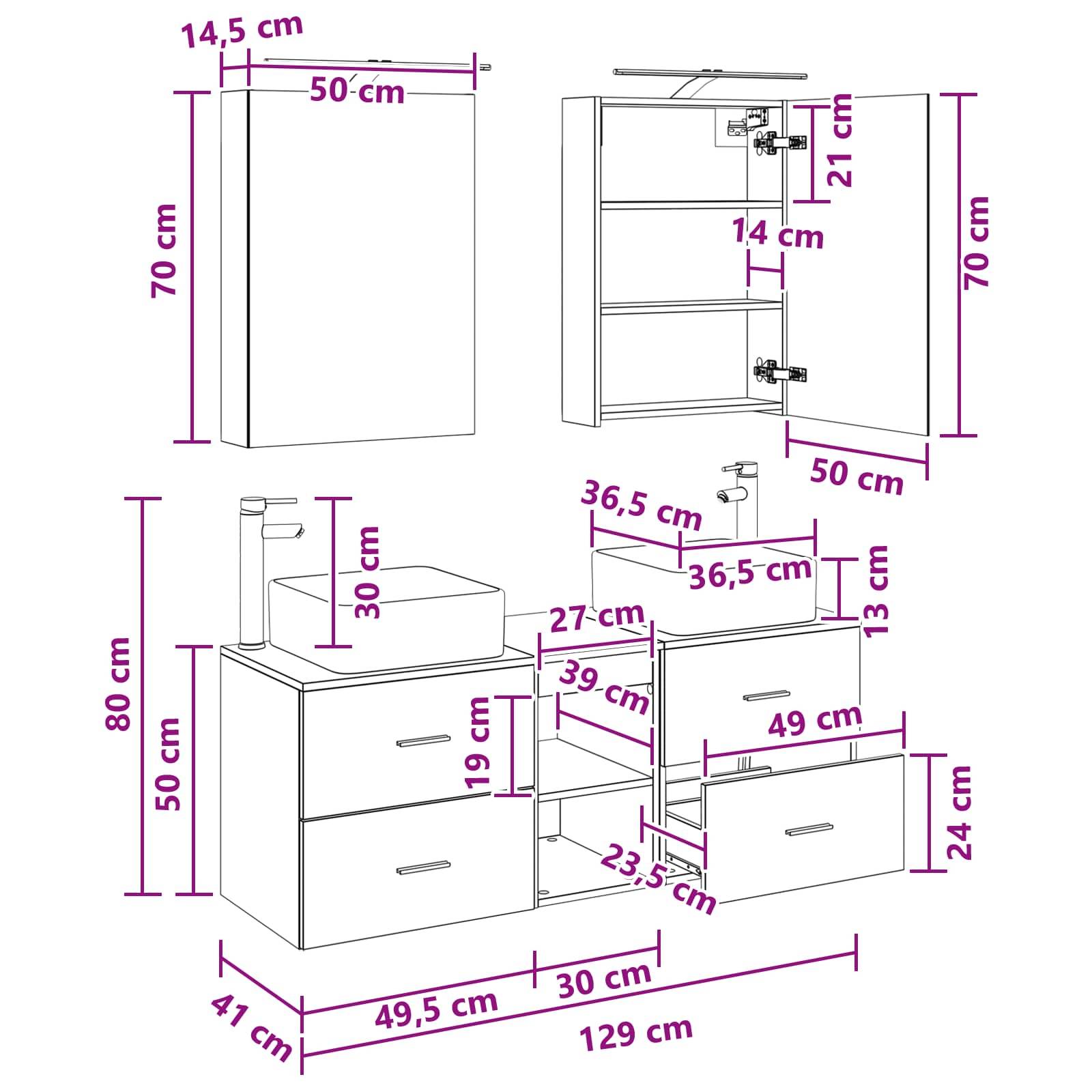 vidaXL Badezimmermöbel-Set 5 pcs Geräucherte Eiche