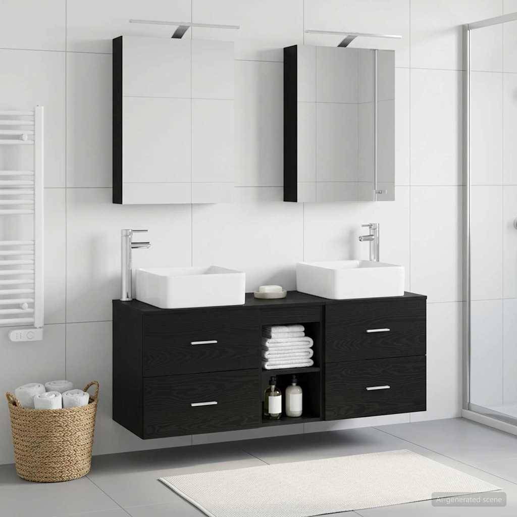 vidaXL Badezimmermöbel-Set 5 pcs Schwarze Eiche Ingenieurholz und Glas