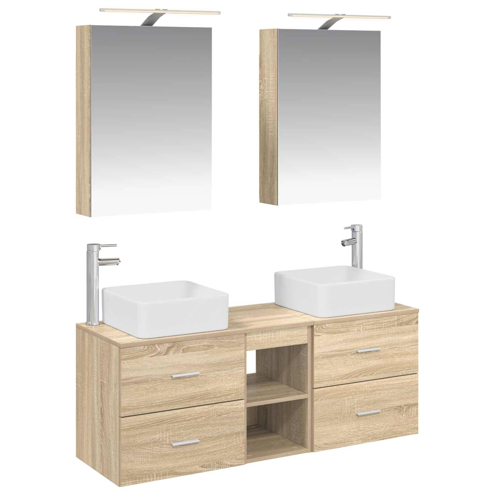 vidaXL Badezimmermöbel-Set 5 pcs Sonoma-Eiche Ingenieurholz und Glas
