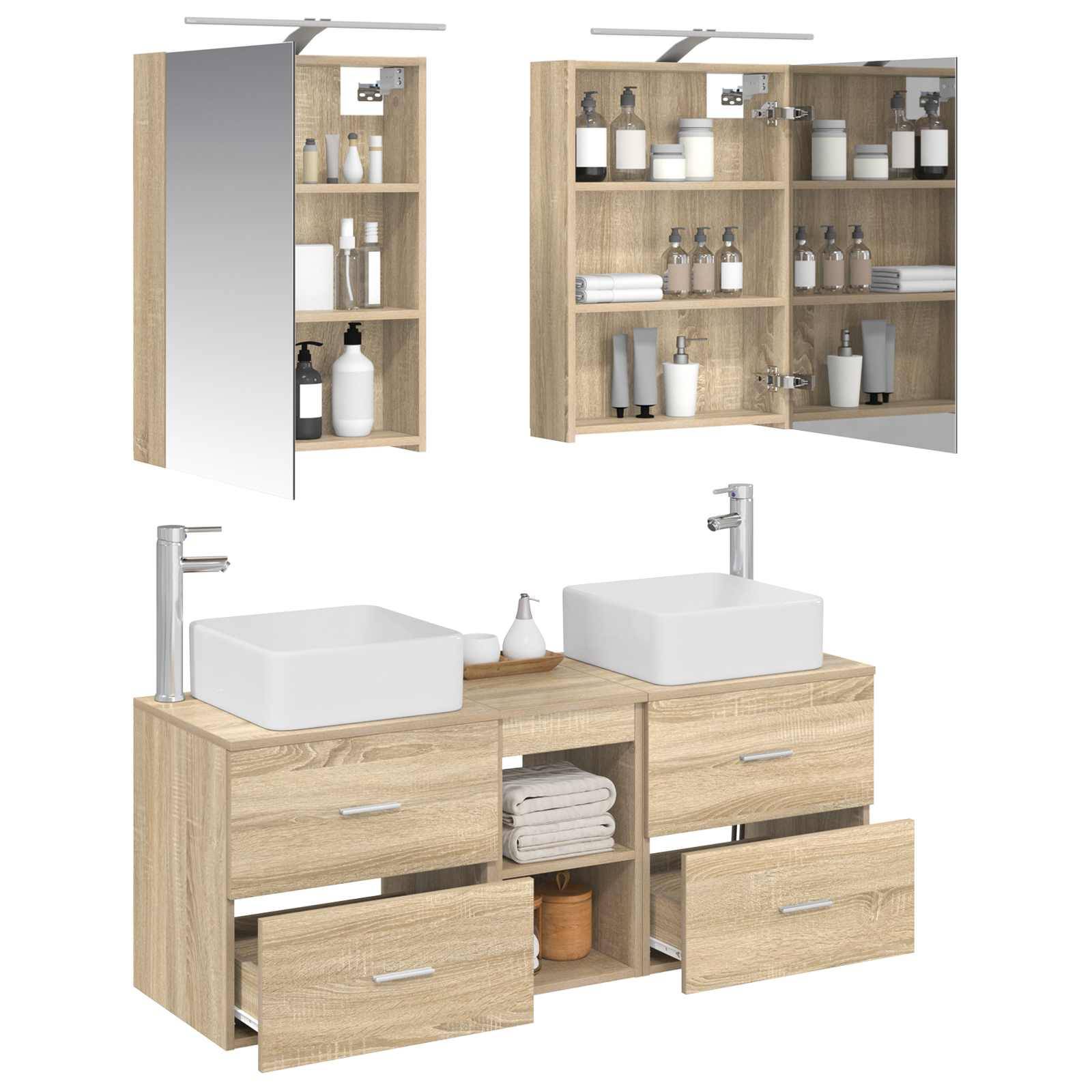 vidaXL Badezimmermöbel-Set 5 pcs Sonoma-Eiche Ingenieurholz und Glas