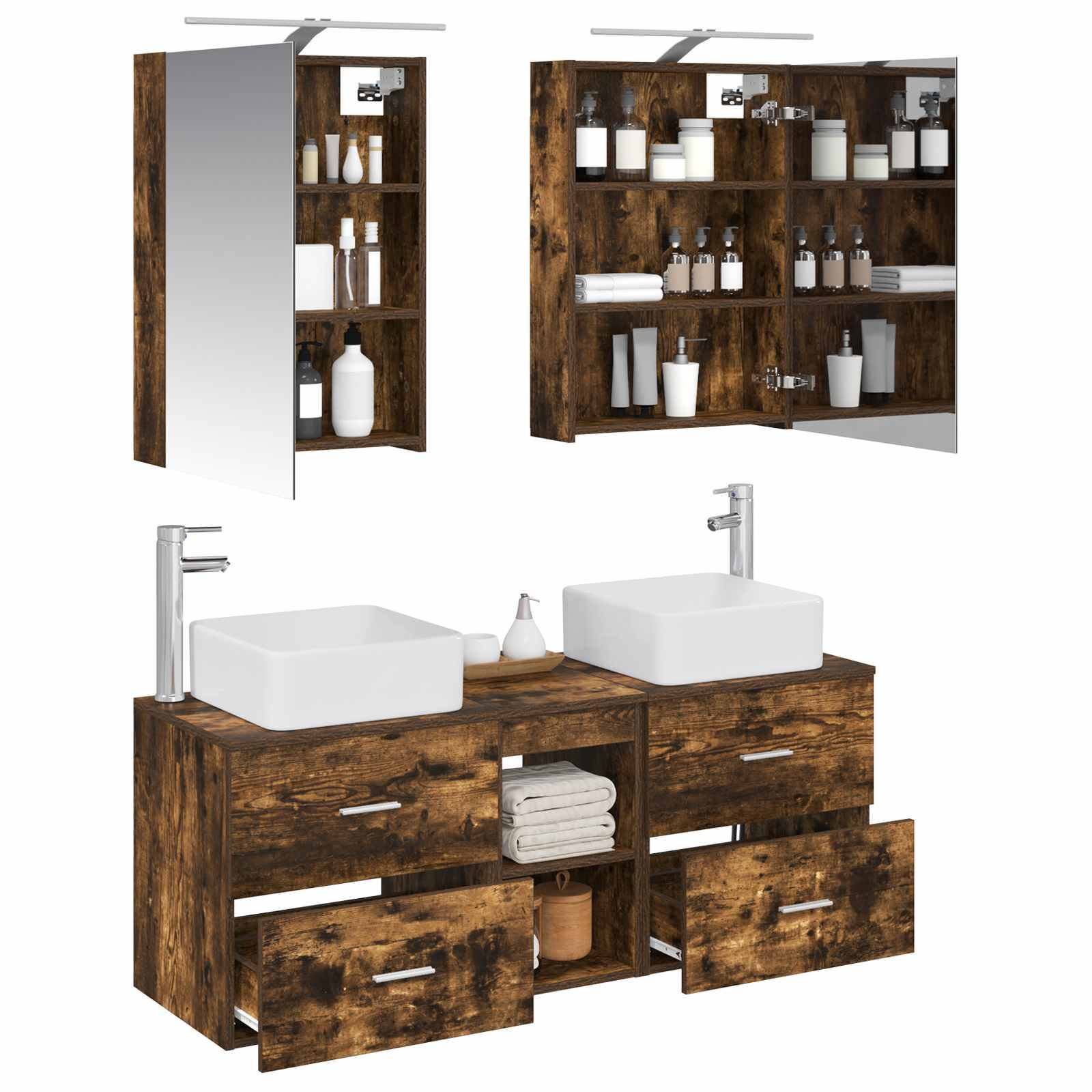 vidaXL Badezimmermöbel-Set 5 pcs Geräucherte Eiche