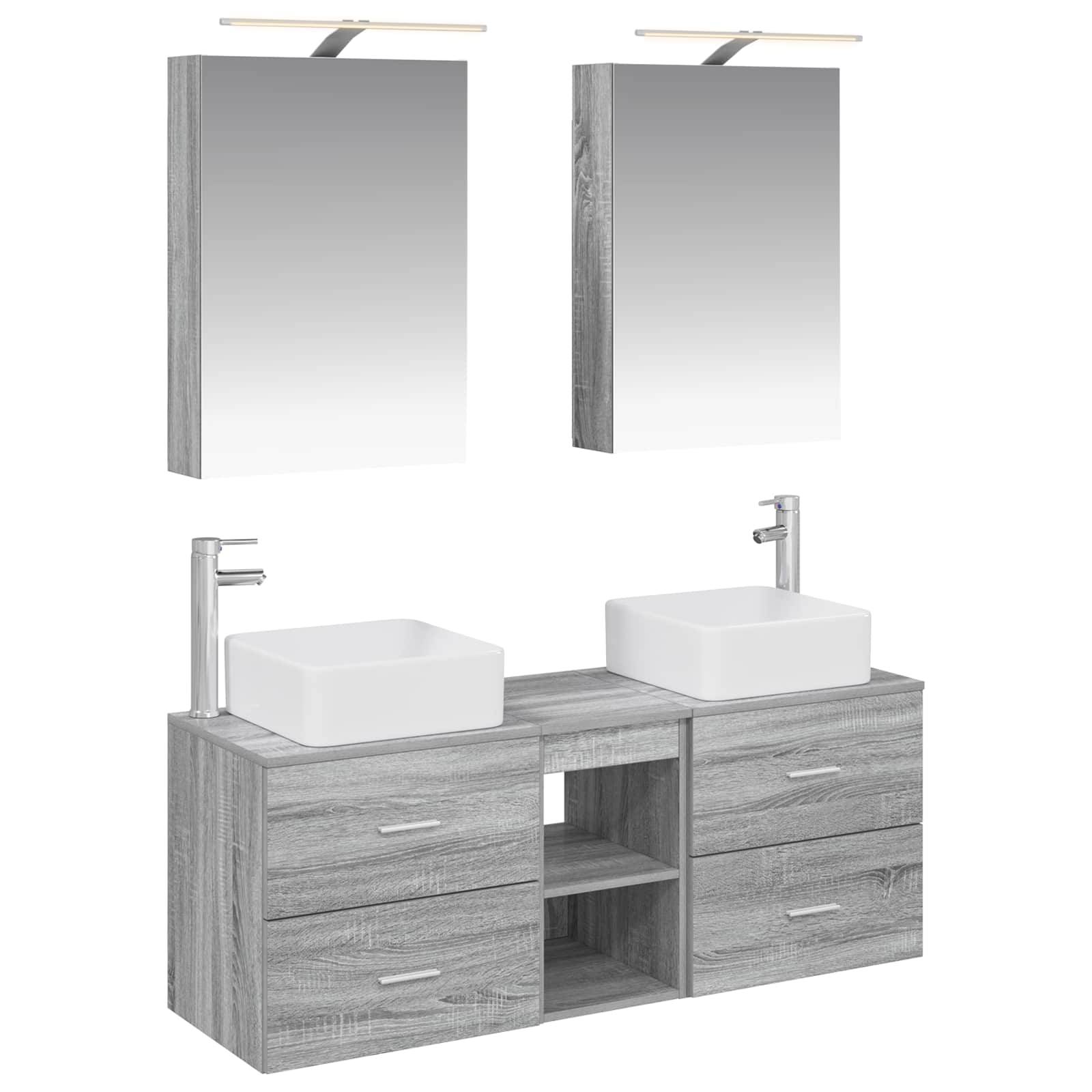 vidaXL Badezimmermöbel-Set 5 pcs Grau Sonoma Ingenieurholz und Glas