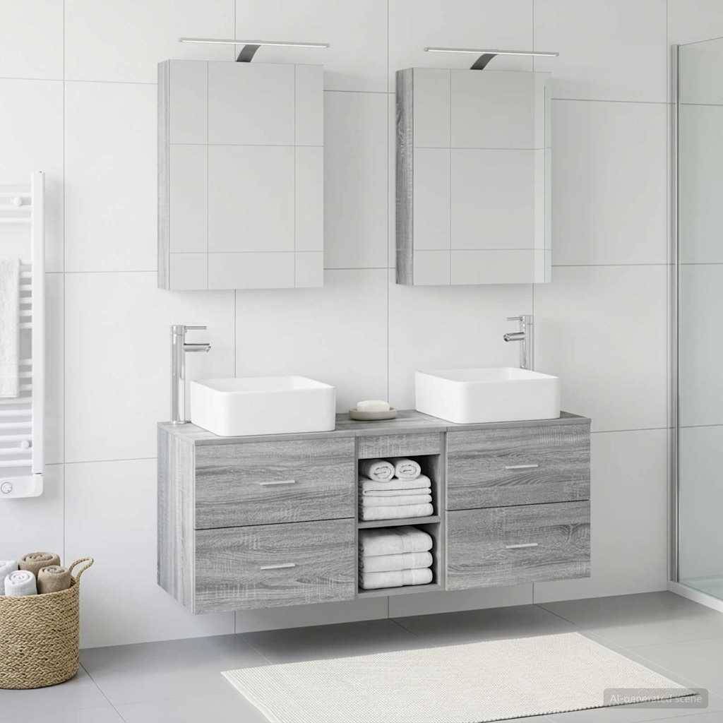 vidaXL Badezimmermöbel-Set 5 pcs Grau Sonoma Ingenieurholz und Glas