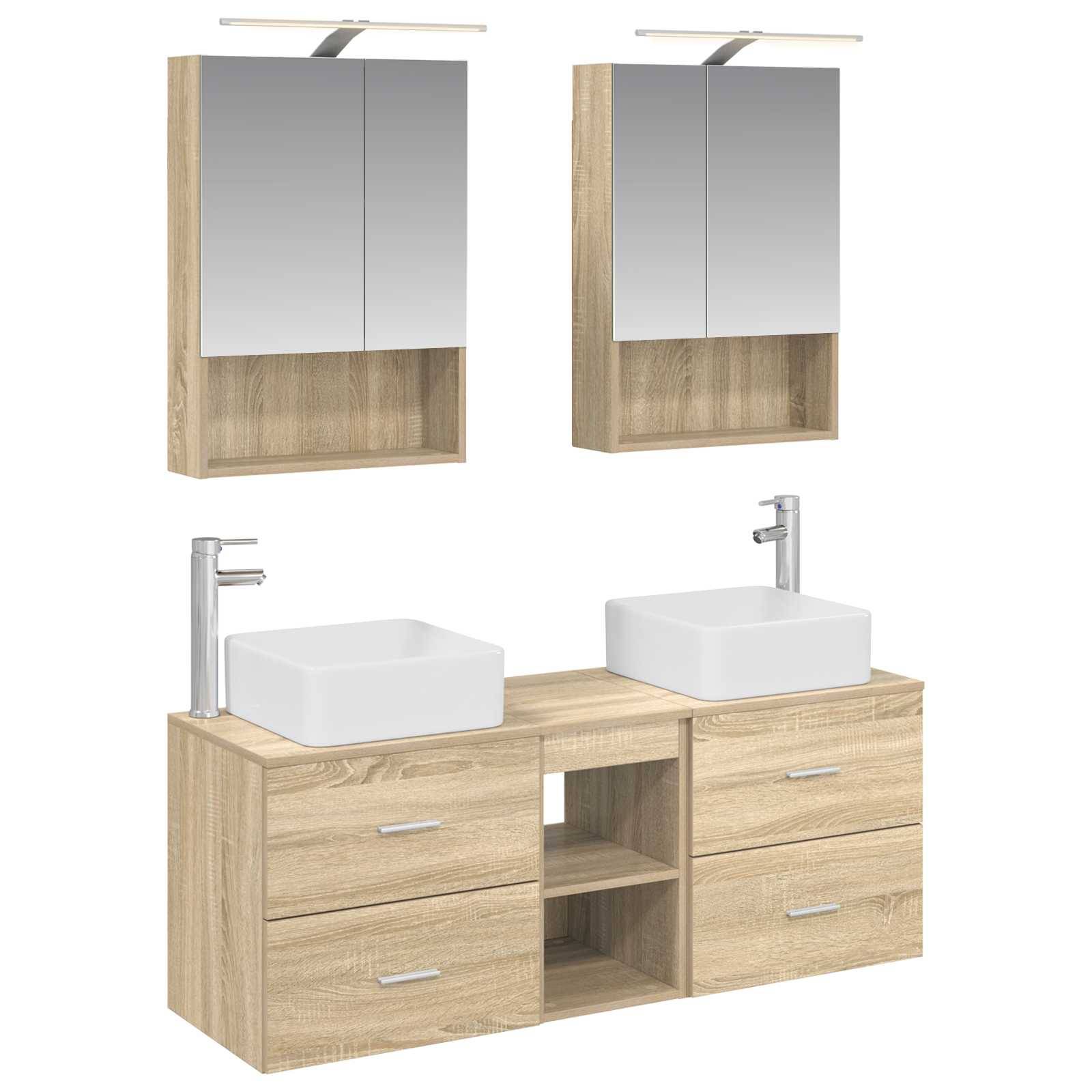 vidaXL Badezimmermöbel-Set 5 pcs Sonoma-Eiche Ingenieurholz und Glas