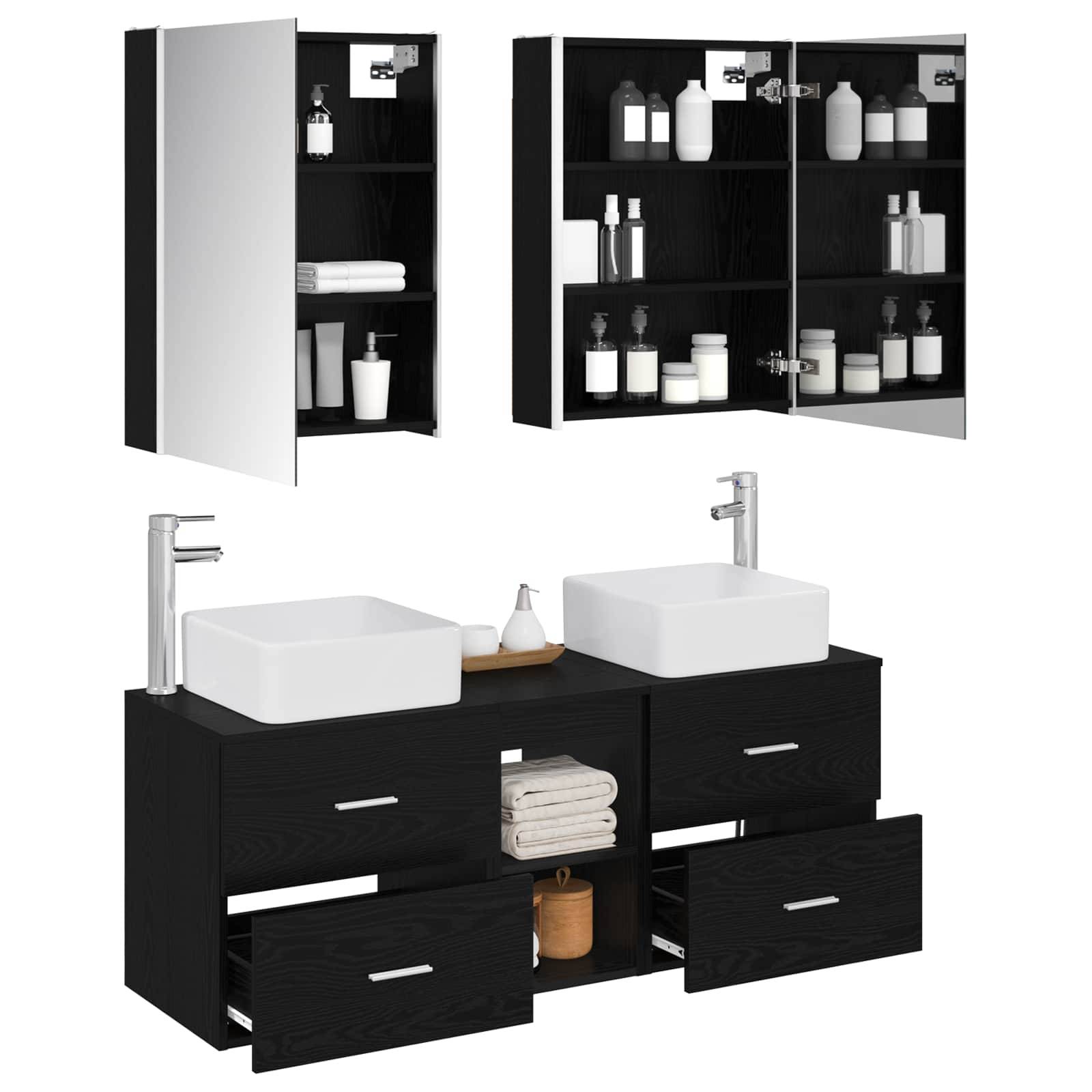 vidaXL Badezimmermöbel-Set 5 pcs Schwarze Eiche Ingenieurholz und Glas