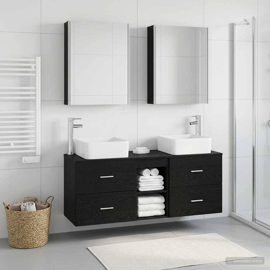 vidaXL Badezimmermöbel-Set 5 pcs Schwarze Eiche Ingenieurholz und Glas