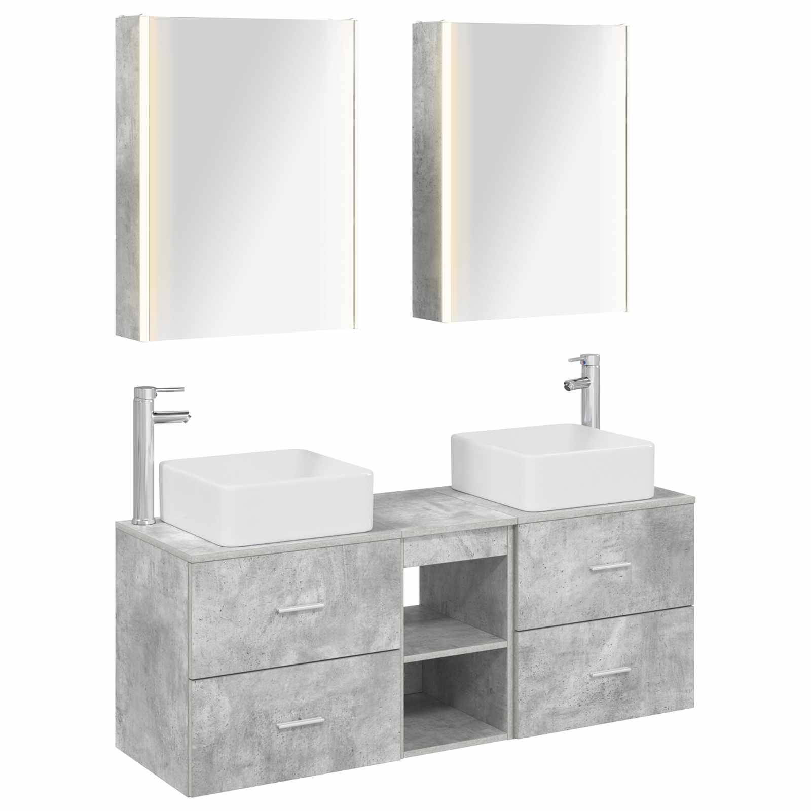 vidaXL Badezimmermöbel-Set 5 pcs Betongrau Ingenieurholz und Glas