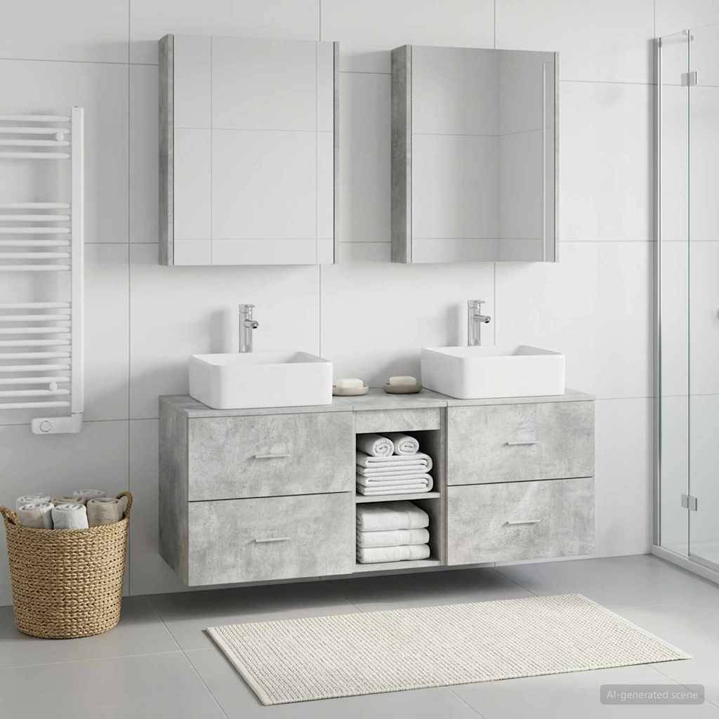 vidaXL Badezimmermöbel-Set 5 pcs Betongrau Ingenieurholz und Glas