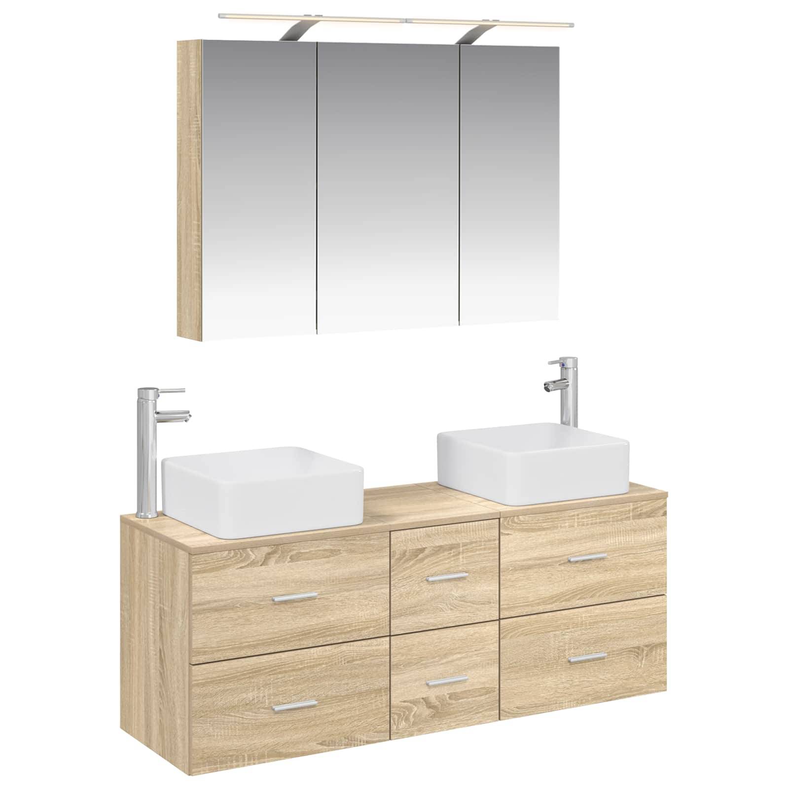vidaXL Badezimmermöbel-Set 4 pcs Sonoma-Eiche Ingenieurholz und Glas