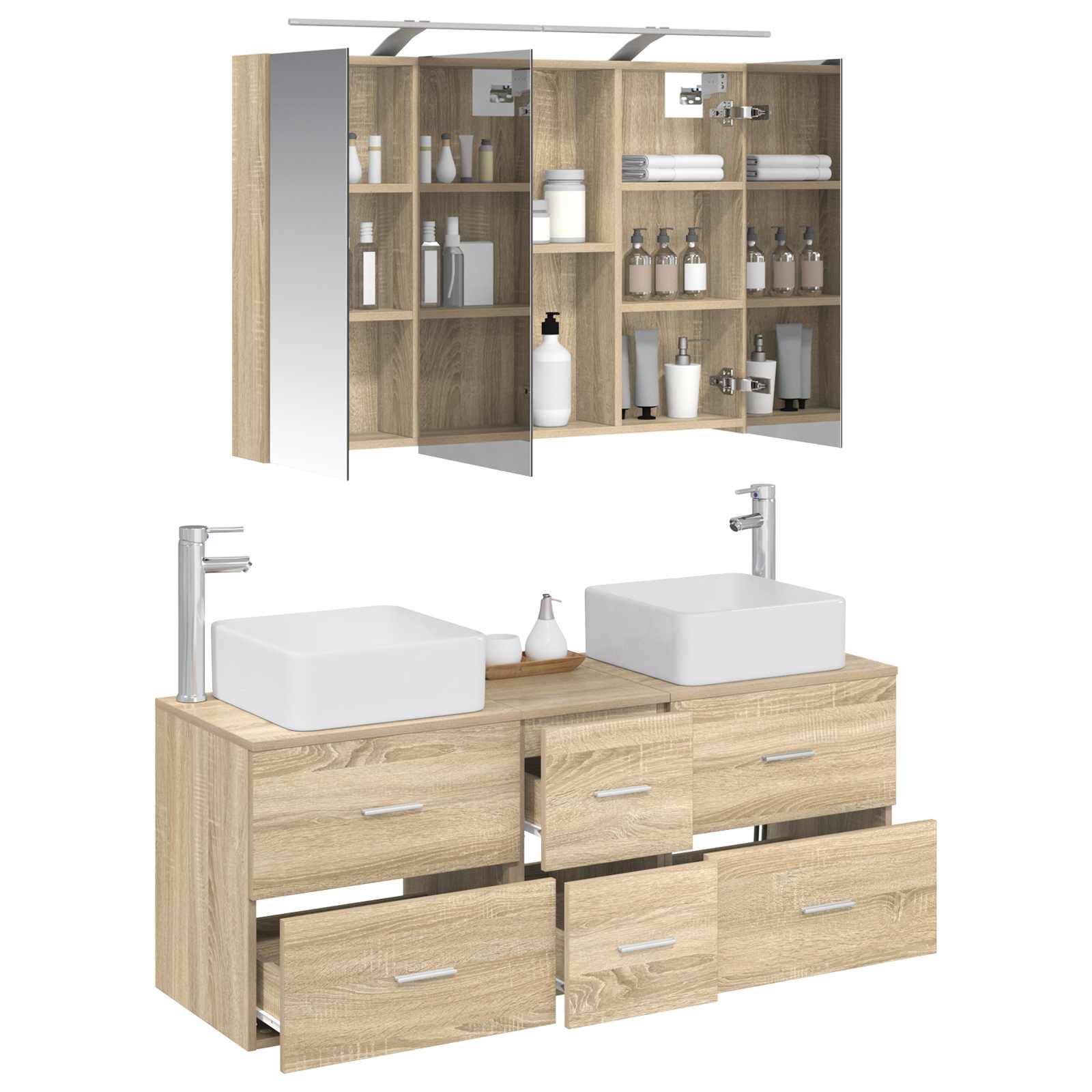 vidaXL Badezimmermöbel-Set 4 pcs Sonoma-Eiche Ingenieurholz und Glas