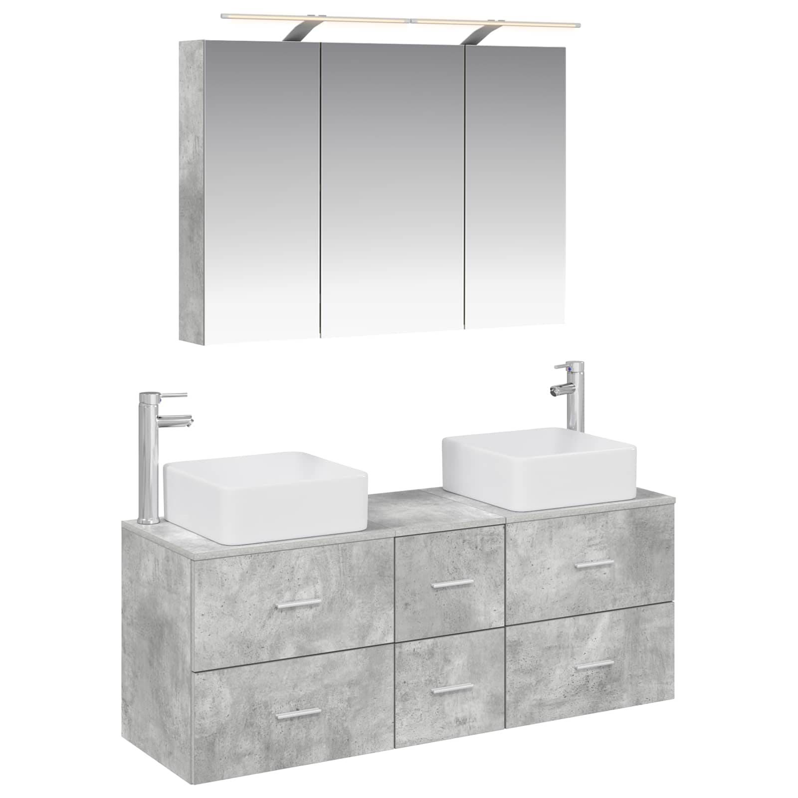 vidaXL Badezimmermöbel-Set 4 pcs Betongrau Ingenieurholz und Glas
