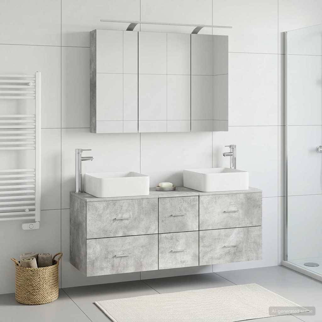 vidaXL Badezimmermöbel-Set 4 pcs Betongrau Ingenieurholz und Glas