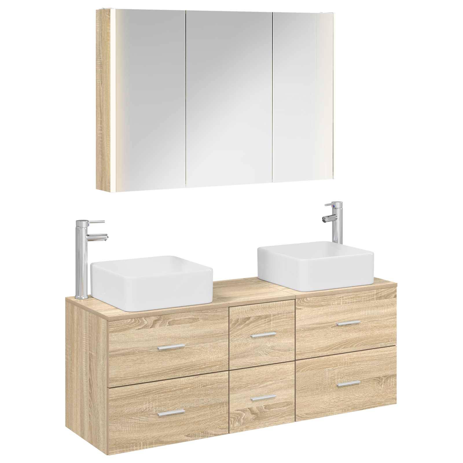 vidaXL Badezimmermöbel-Set 4 pcs Sonoma-Eiche Ingenieurholz und Glas
