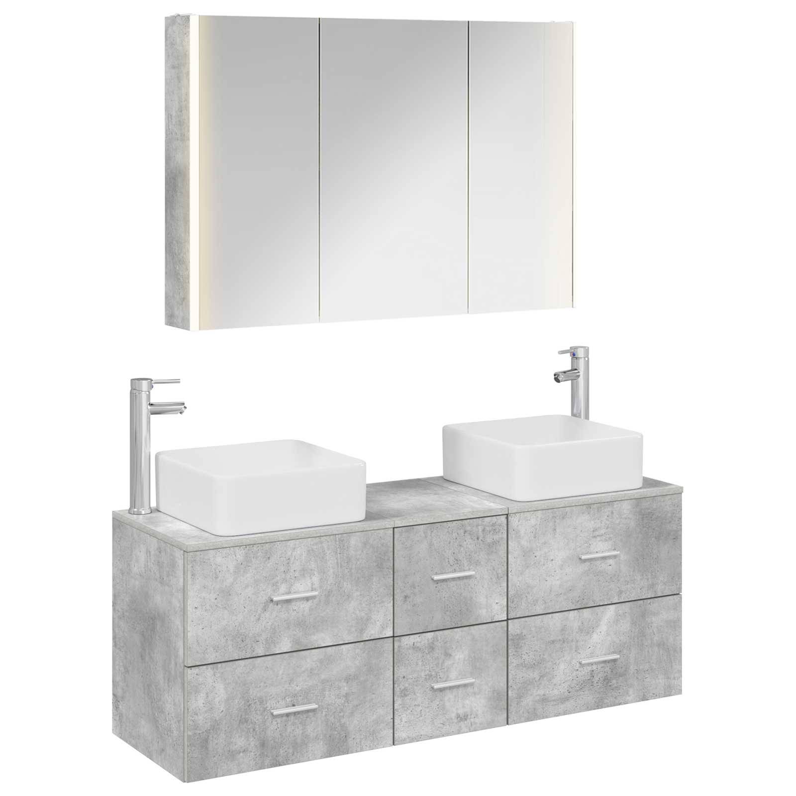 vidaXL Badezimmermöbel-Set 4 pcs Betongrau Ingenieurholz und Glas