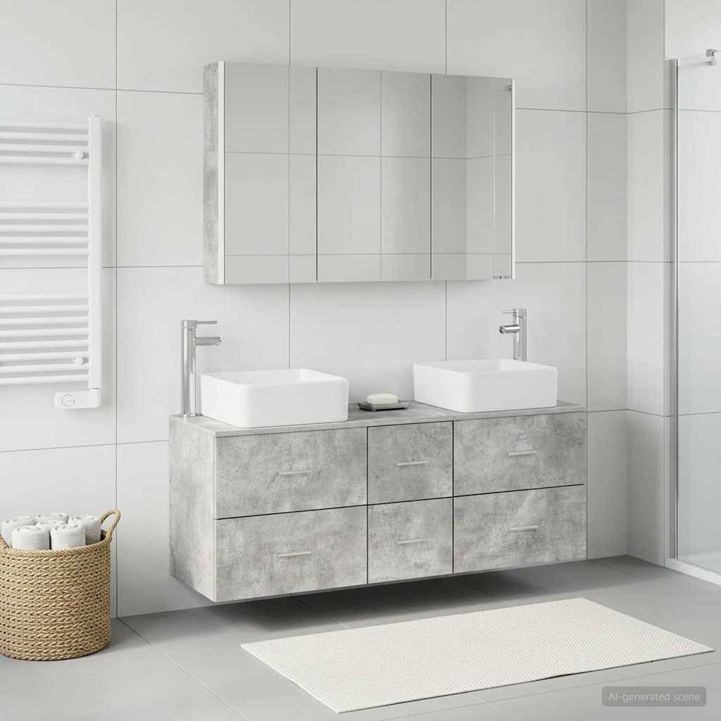 vidaXL Badezimmermöbel-Set 4 pcs Betongrau Ingenieurholz und Glas