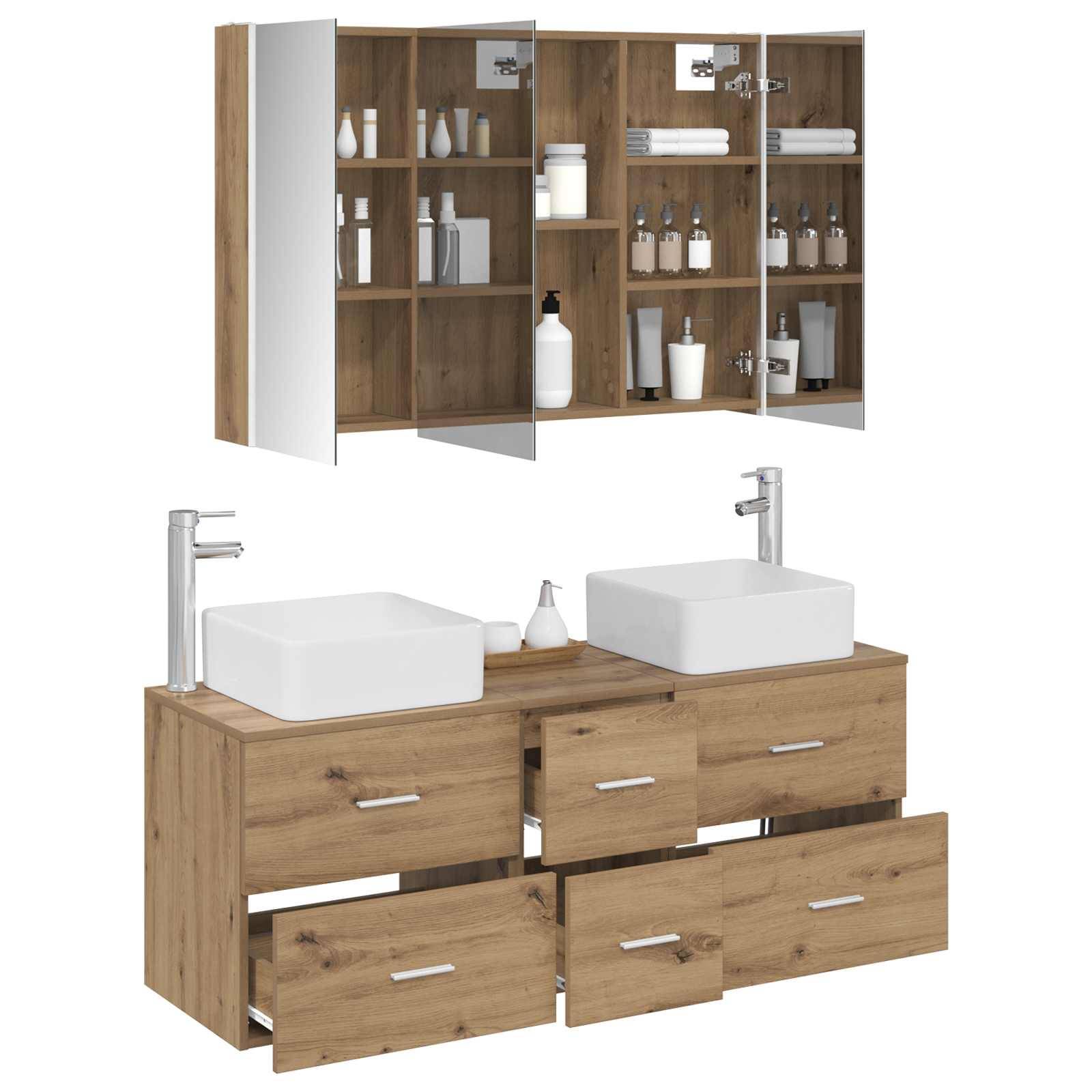 vidaXL Badezimmermöbel-Set 4 Stk. Artisan-Eiche Ingenieurholz und Glas