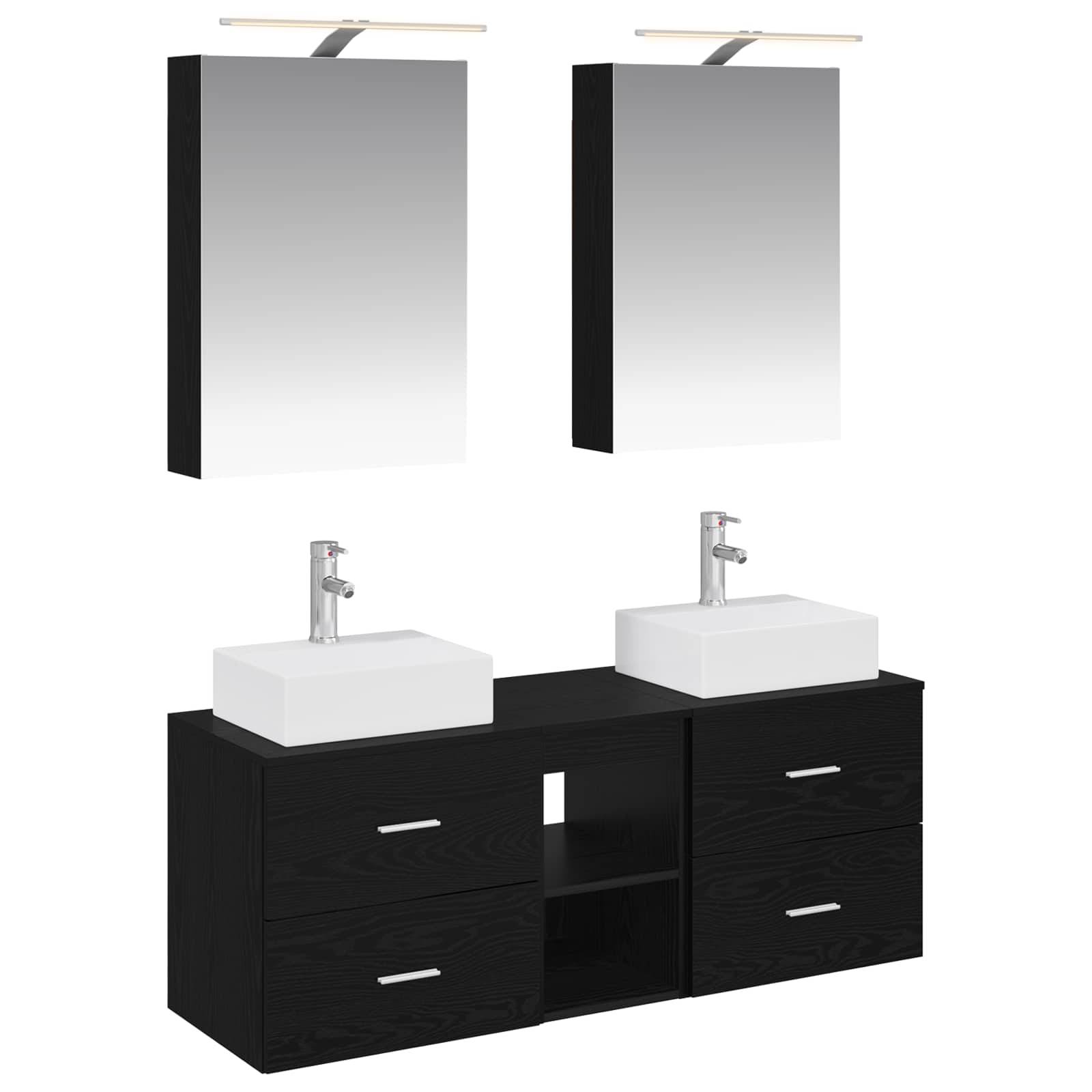 vidaXL Badezimmermöbel-Set 5 pcs Schwarze Eiche Ingenieurholz und Glas