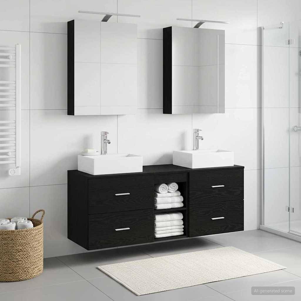 vidaXL Badezimmermöbel-Set 5 pcs Schwarze Eiche Ingenieurholz und Glas