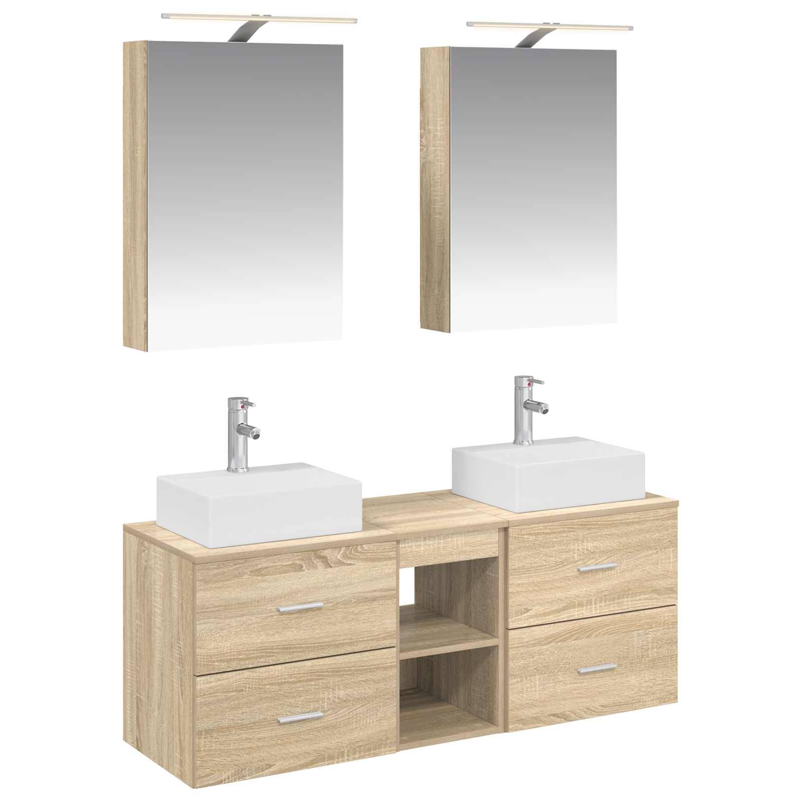 vidaXL Badezimmermöbel-Set 5 pcs Sonoma-Eiche Ingenieurholz und Glas