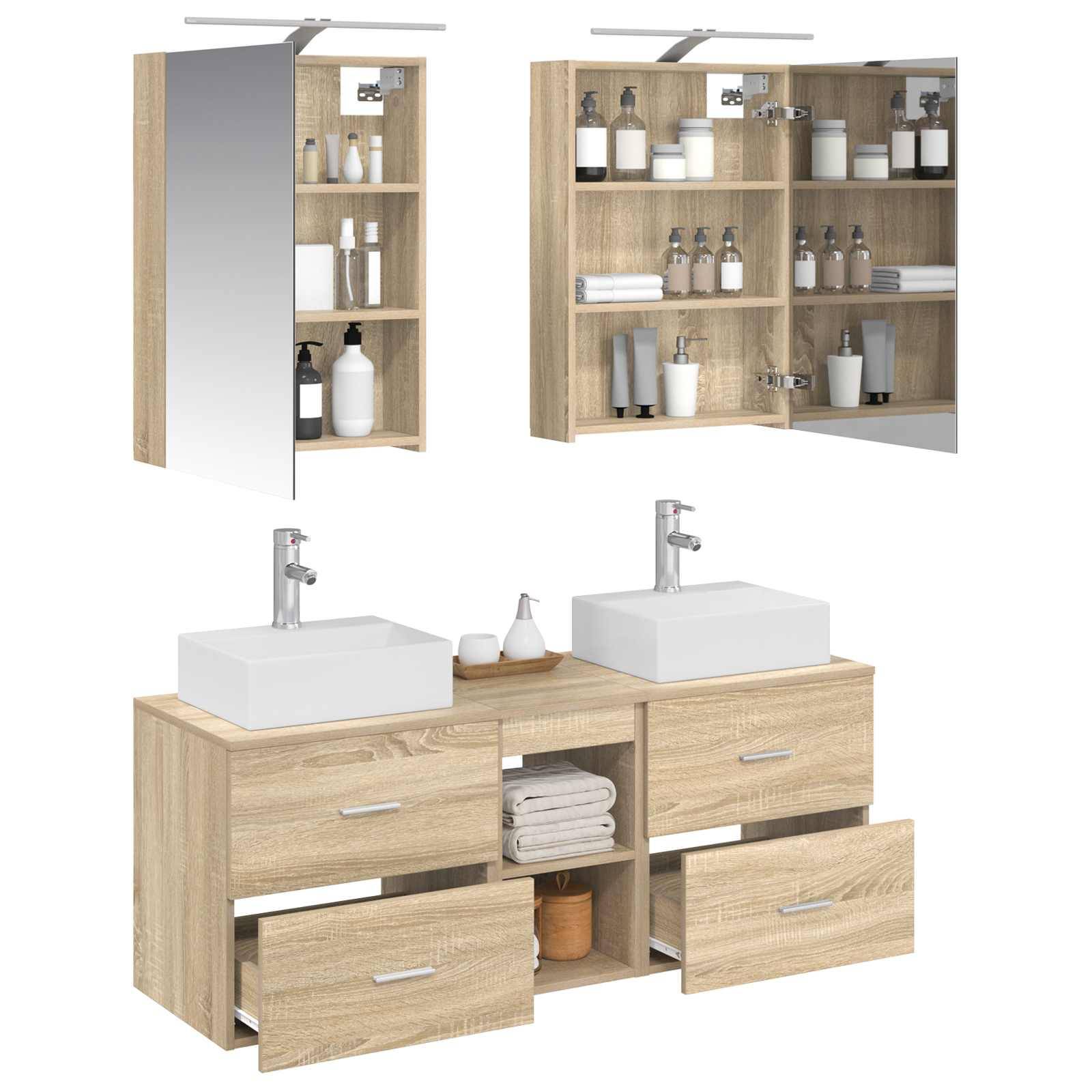 vidaXL Badezimmermöbel-Set 5 pcs Sonoma-Eiche Ingenieurholz und Glas
