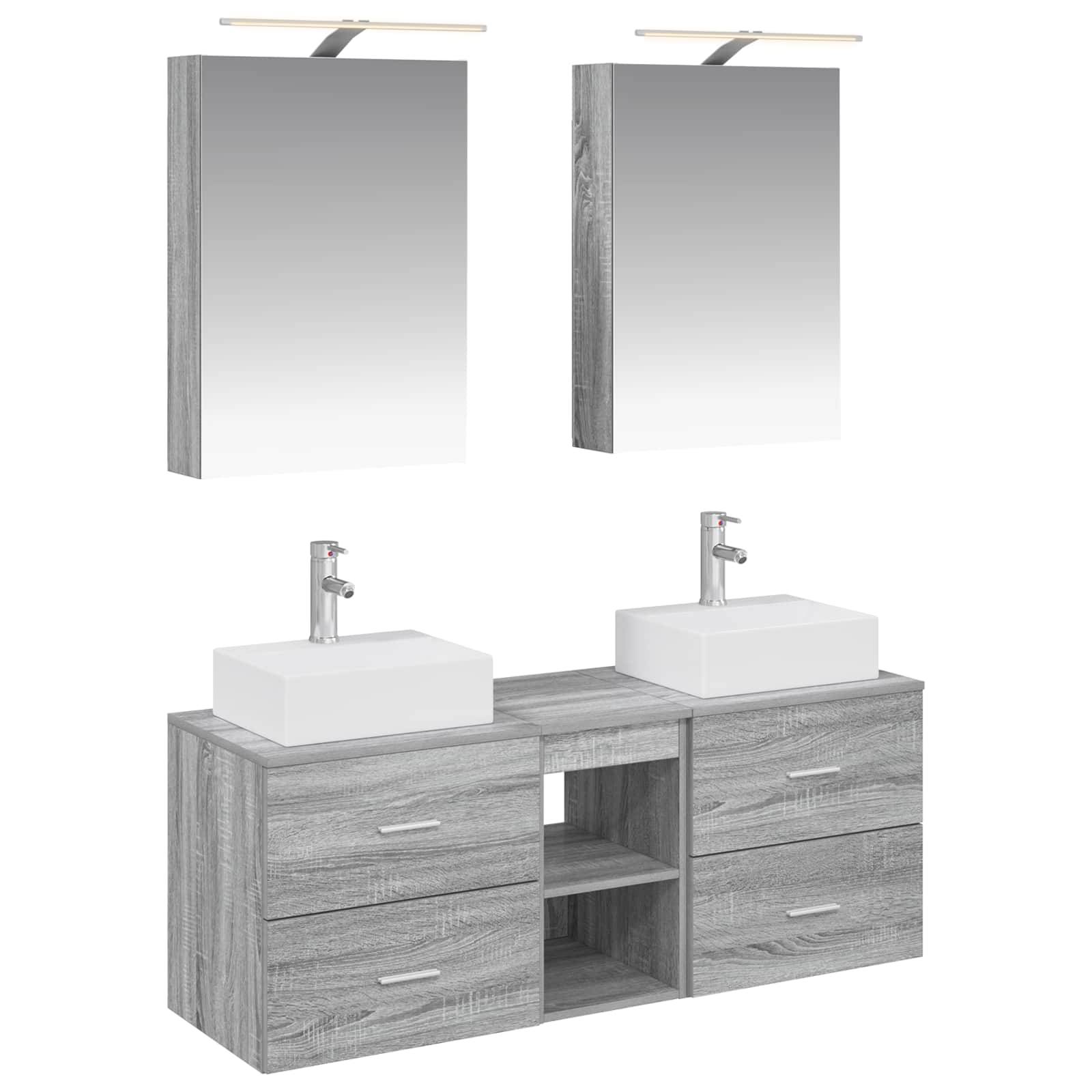vidaXL Badezimmermöbel-Set 5 pcs Grau Sonoma Ingenieurholz und Glas