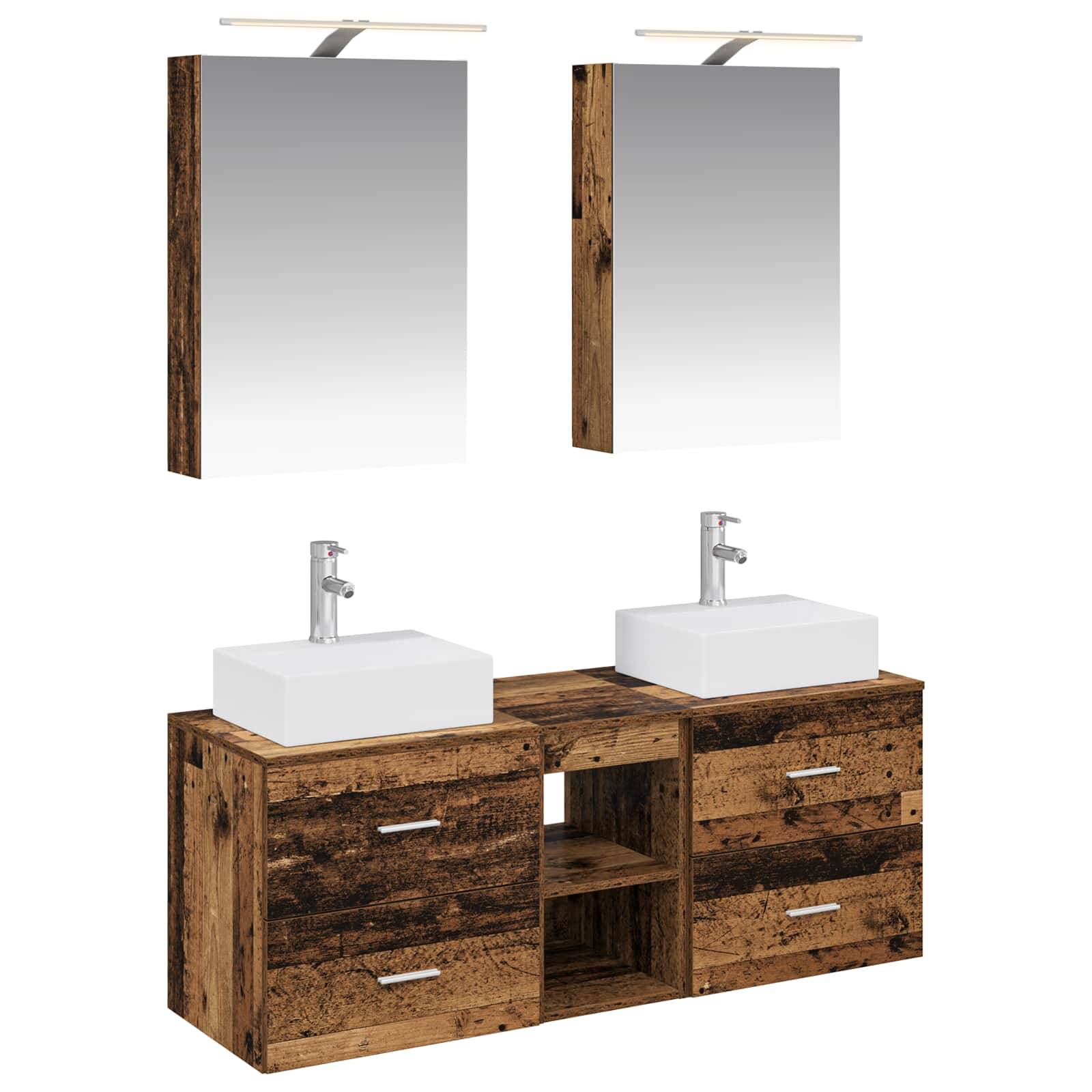 vidaXL Badezimmermöbel-Set 5 pcs Altholz Ingenieurholz und Glas