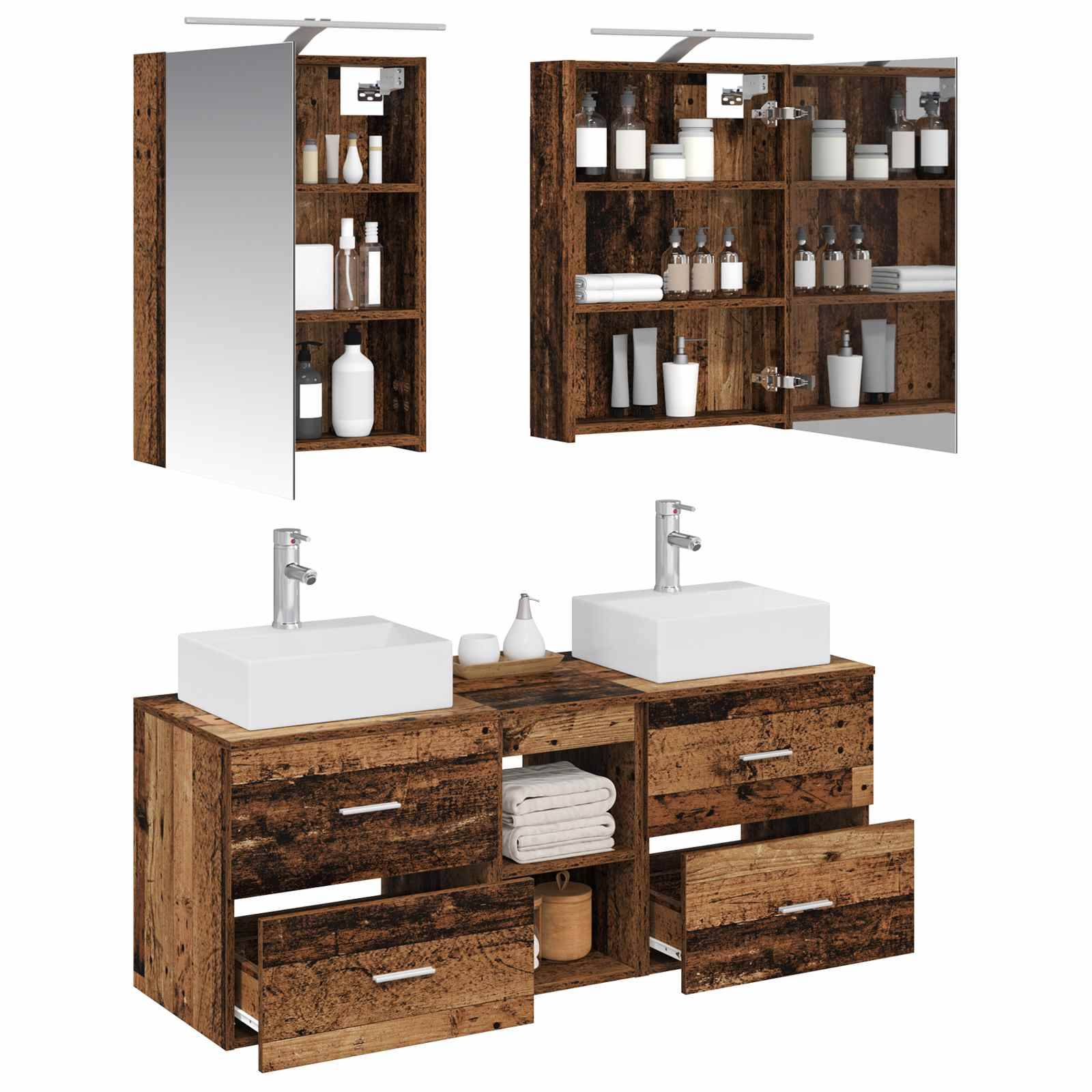 vidaXL Badezimmermöbel-Set 5 pcs Altholz Ingenieurholz und Glas