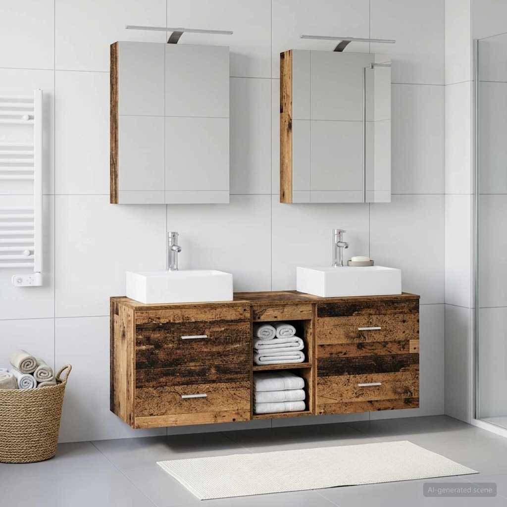 vidaXL Badezimmermöbel-Set 5 pcs Altholz Ingenieurholz und Glas