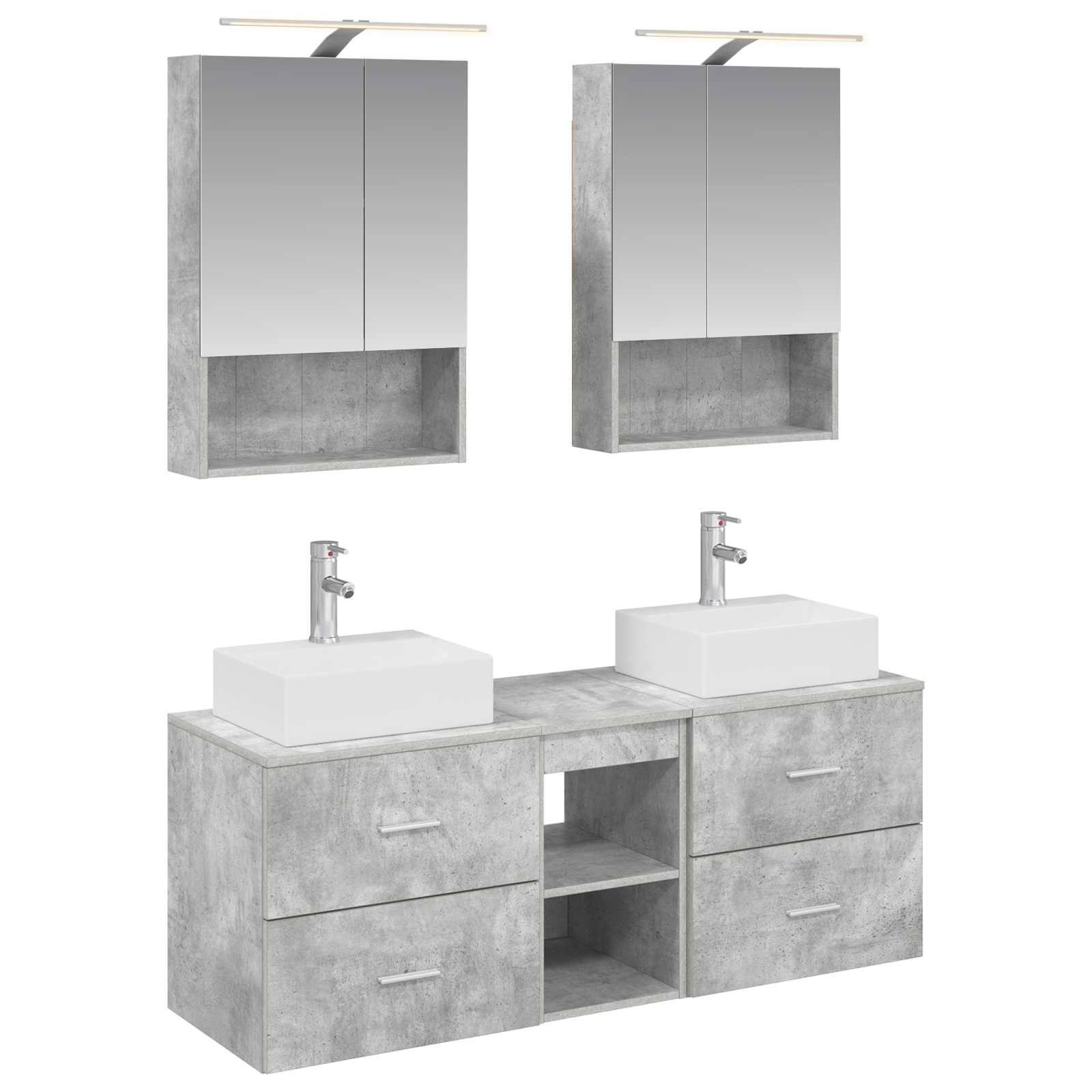vidaXL Badezimmermöbel-Set 5 pcs Betongrau Ingenieurholz und Glas