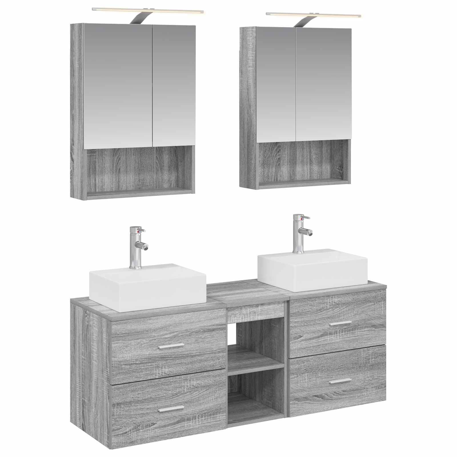 vidaXL Badezimmermöbel-Set 5 pcs Grau Sonoma Ingenieurholz und Glas