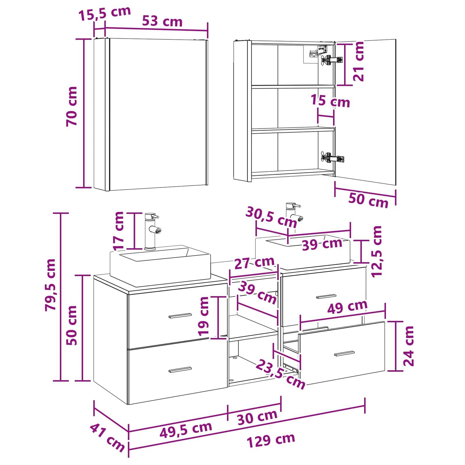 vidaXL Badezimmermöbel-Set 5 Stk. Artisan-Eiche Ingenieurholz und Glas