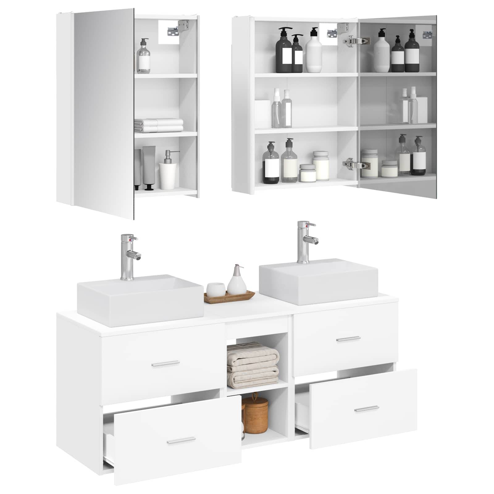vidaXL Badezimmermöbel-Set 5 pcs Weiß Ingenieurholz und Glas