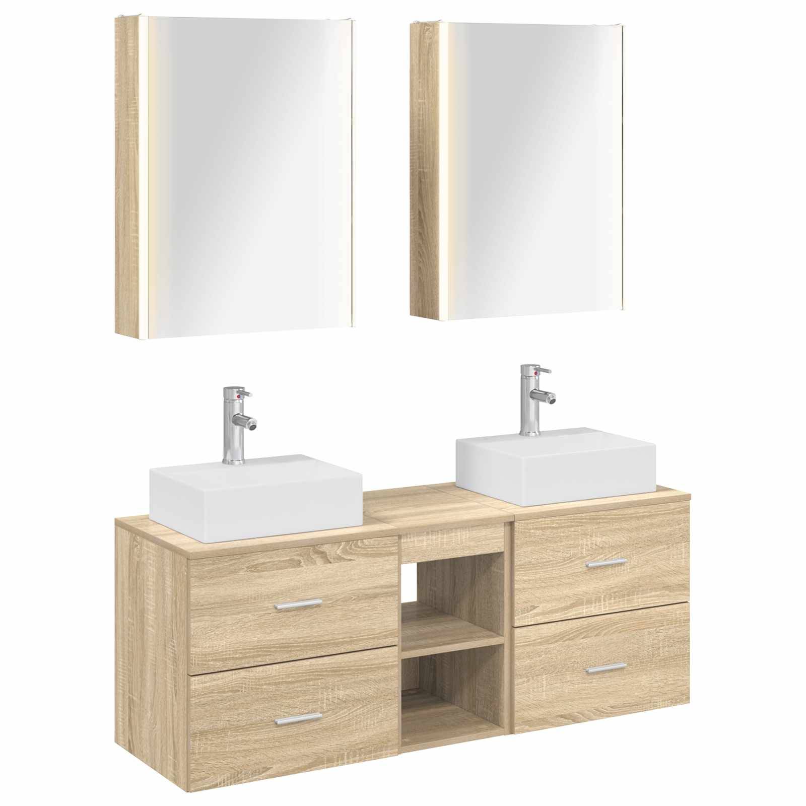 vidaXL Badezimmermöbel-Set 5 pcs Sonoma-Eiche Ingenieurholz und Glas