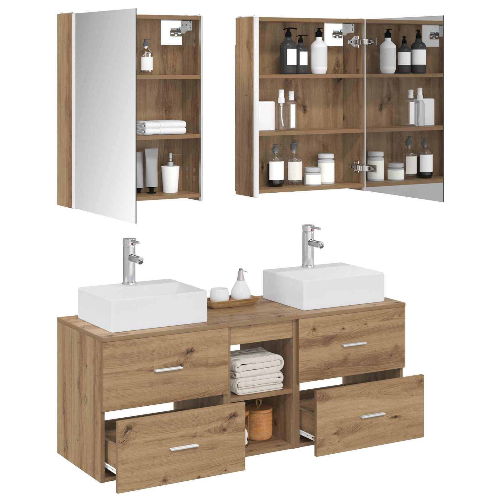vidaXL Badezimmermöbel-Set 5 Stk. Artisan-Eiche Ingenieurholz und Glas