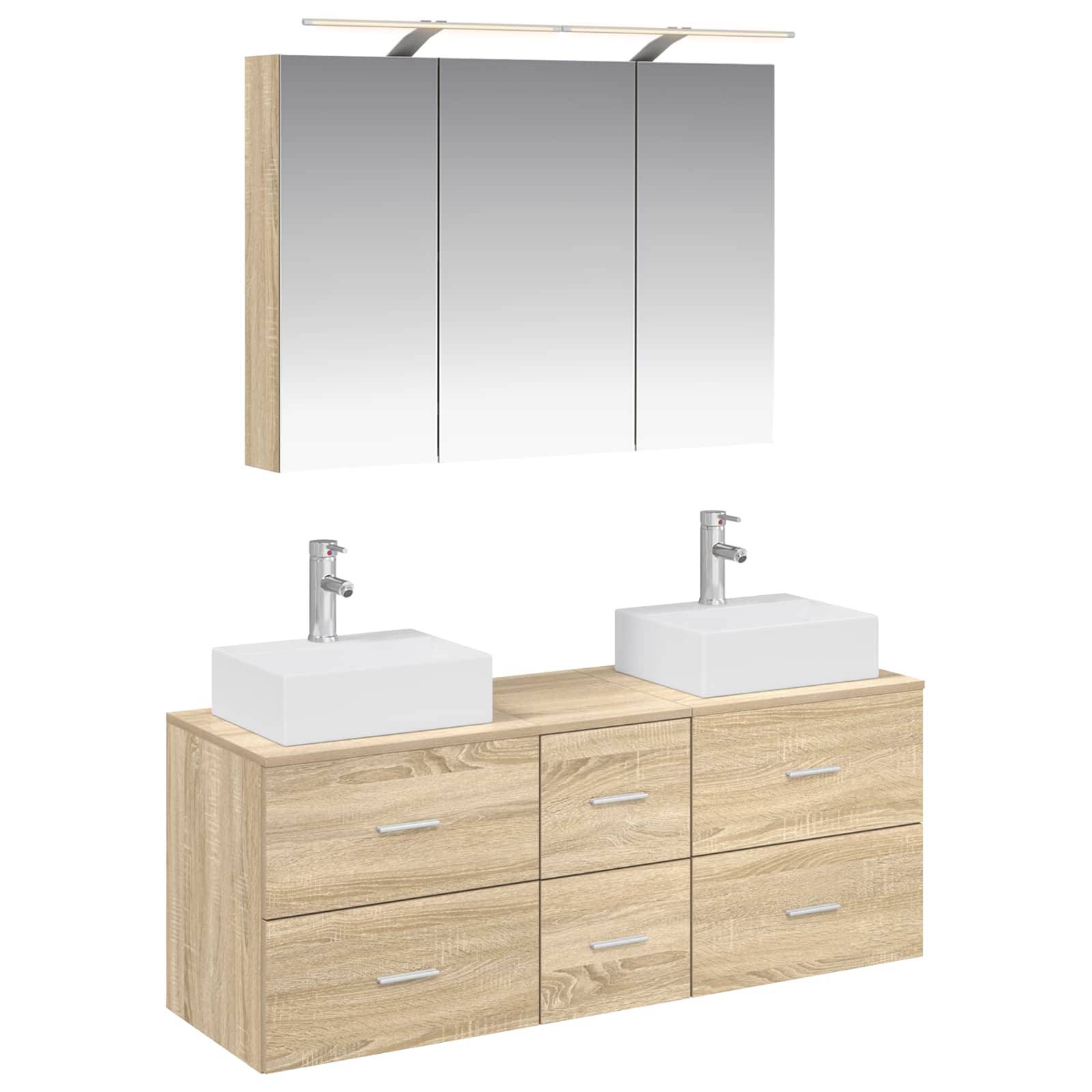vidaXL Badezimmermöbel-Set 4 pcs Sonoma-Eiche Ingenieurholz und Glas