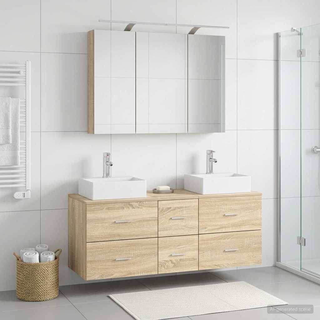 vidaXL Badezimmermöbel-Set 4 pcs Sonoma-Eiche Ingenieurholz und Glas