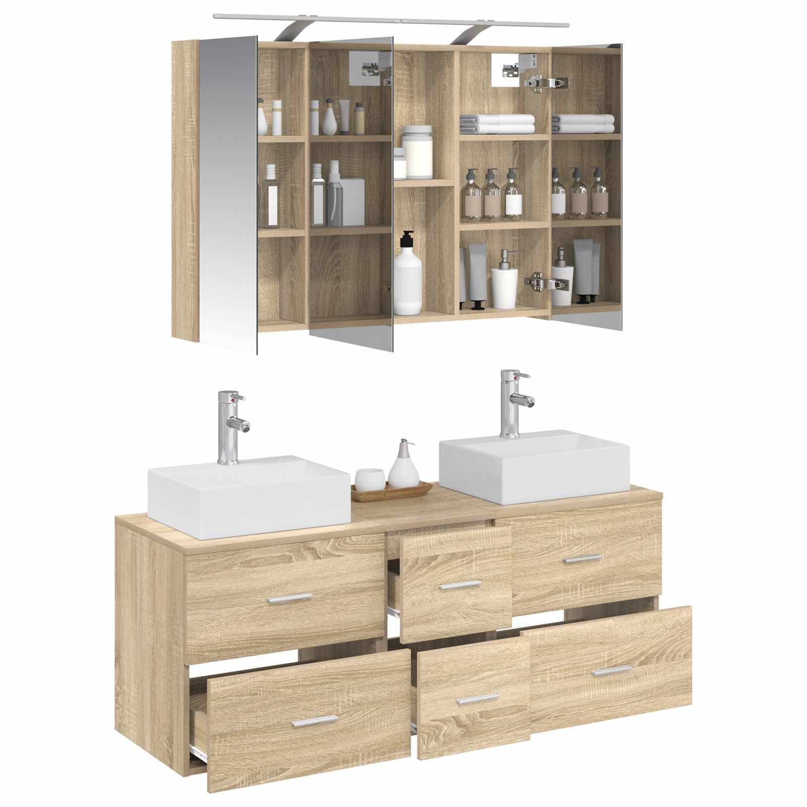 vidaXL Badezimmermöbel-Set 4 pcs Sonoma-Eiche Ingenieurholz und Glas