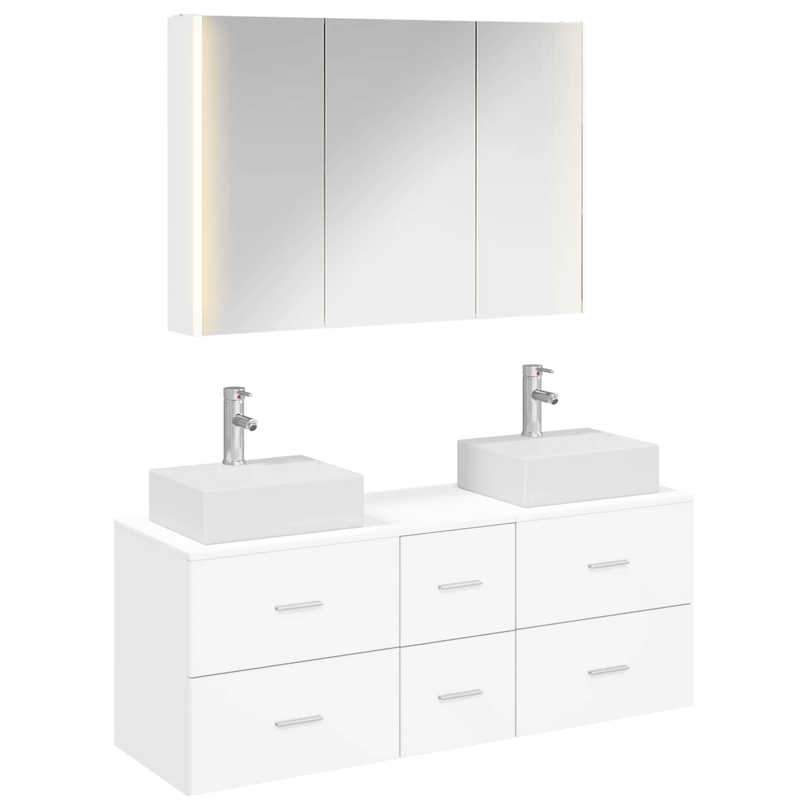 vidaXL Badezimmermöbel-Set 4 pcs Weiß Ingenieurholz und Glas