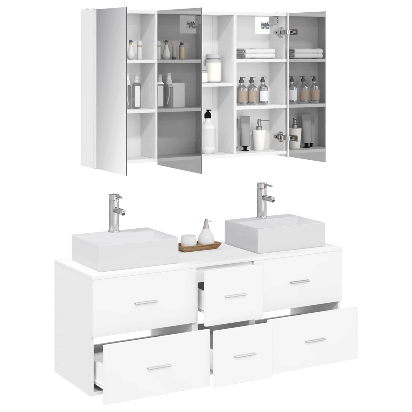 vidaXL Badezimmermöbel-Set 4 pcs Weiß Ingenieurholz und Glas